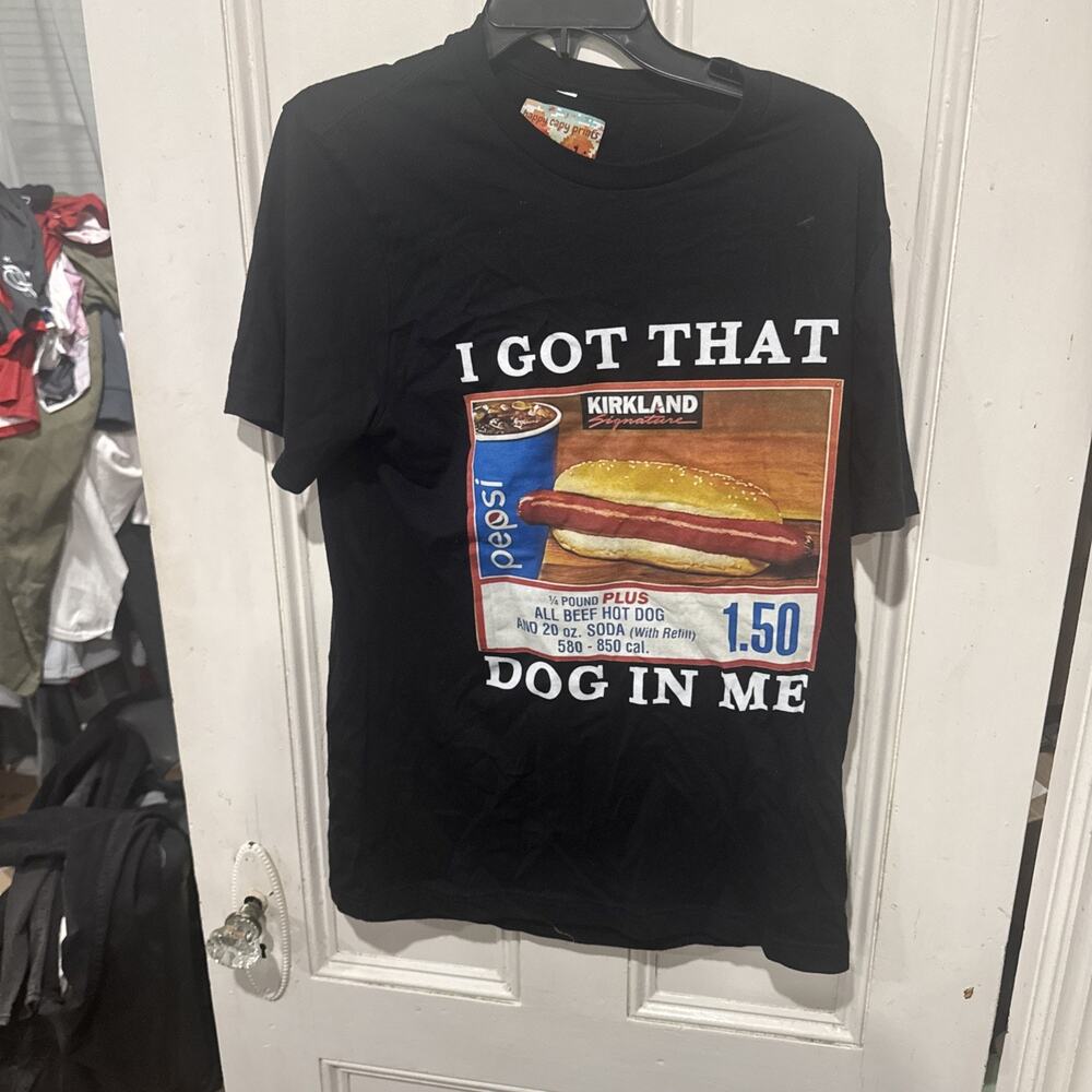I Got That Kirkland Hot Dog In Me T Shirt Costco Meme Graphic Tee Large